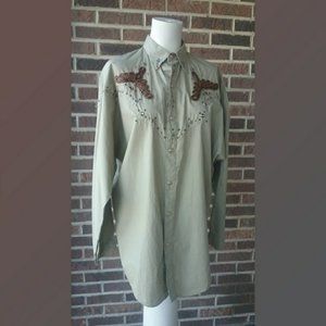 FREEGO Western Style Beaded Snap Button shirt size large